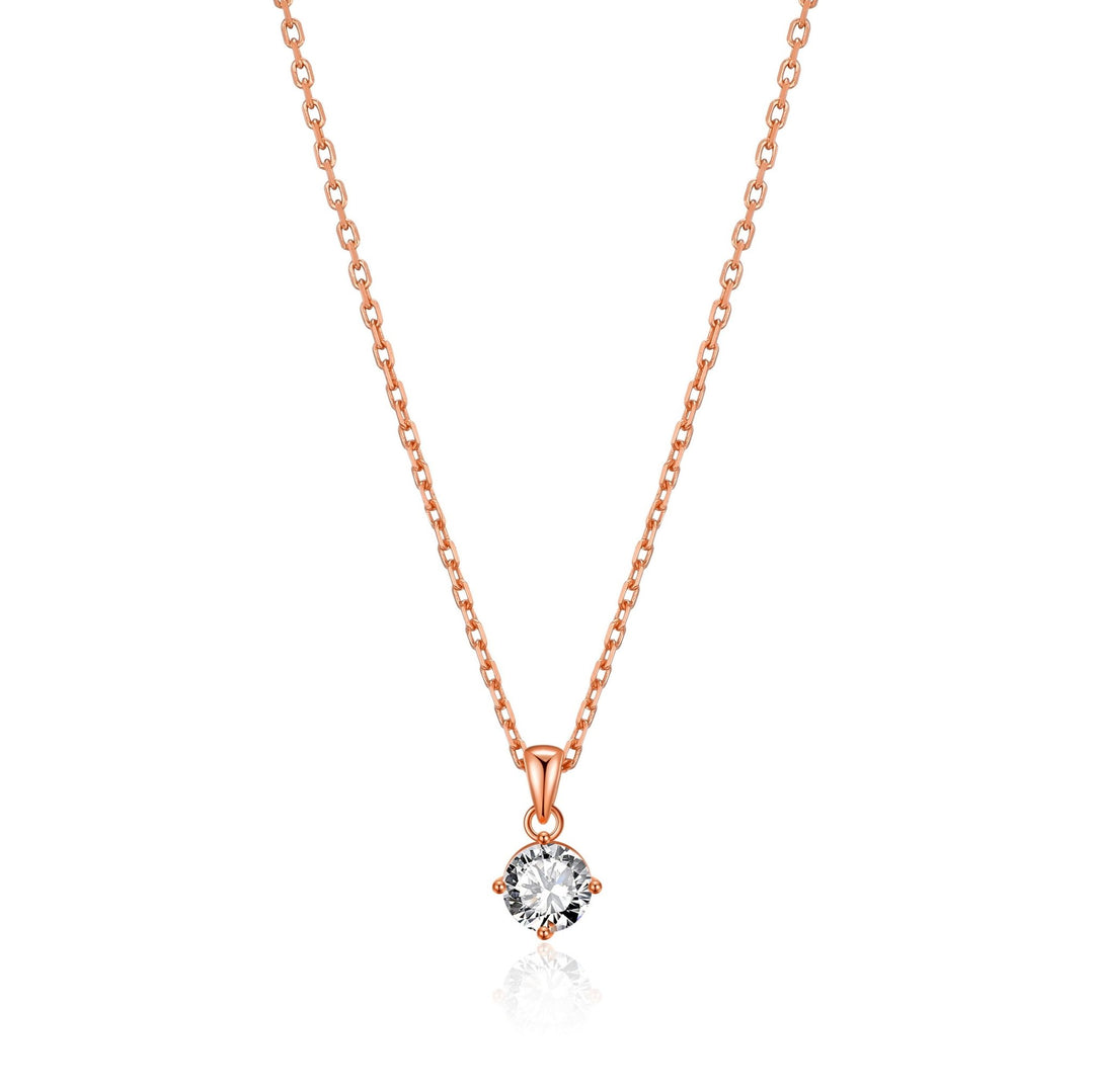 Rose Gold Plated Solitaire Necklace Created with Zircondia® Crystals - Philip Jones Jewellery