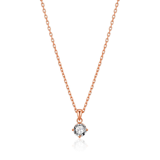 Rose Gold Plated Solitaire Necklace Created with Zircondia® Crystals - Philip Jones Jewellery