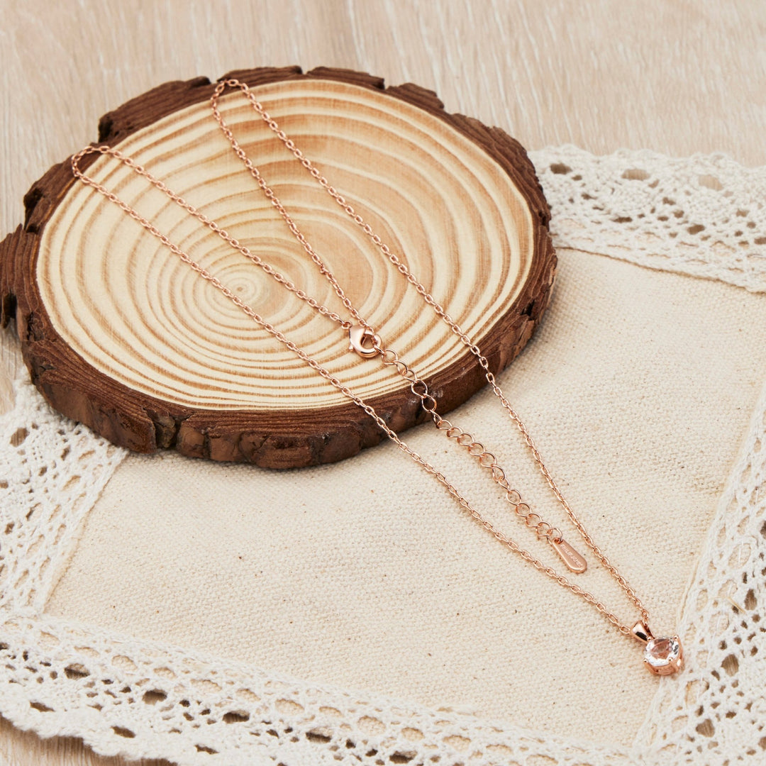 Rose Gold Plated Solitaire Necklace Created with Zircondia® Crystals - Philip Jones Jewellery