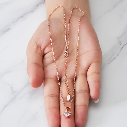 Rose Gold Plated Solitaire Necklace Created with Zircondia® Crystals - Philip Jones Jewellery