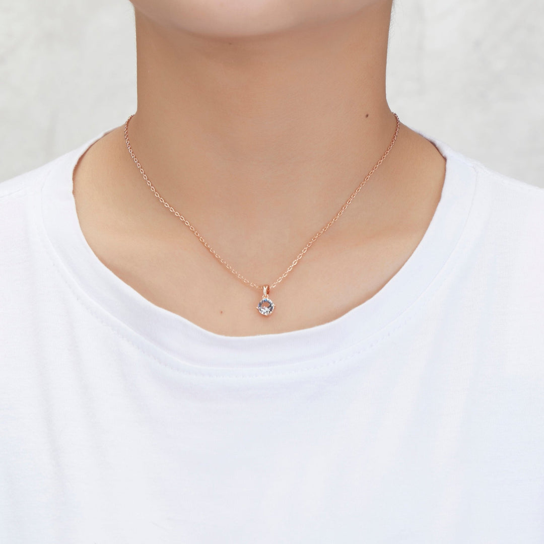 Rose Gold Plated Solitaire Necklace Created with Zircondia® Crystals - Philip Jones Jewellery