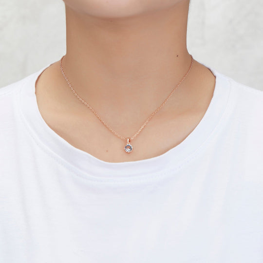 Rose Gold Plated Solitaire Necklace Created with Zircondia® Crystals - Philip Jones Jewellery