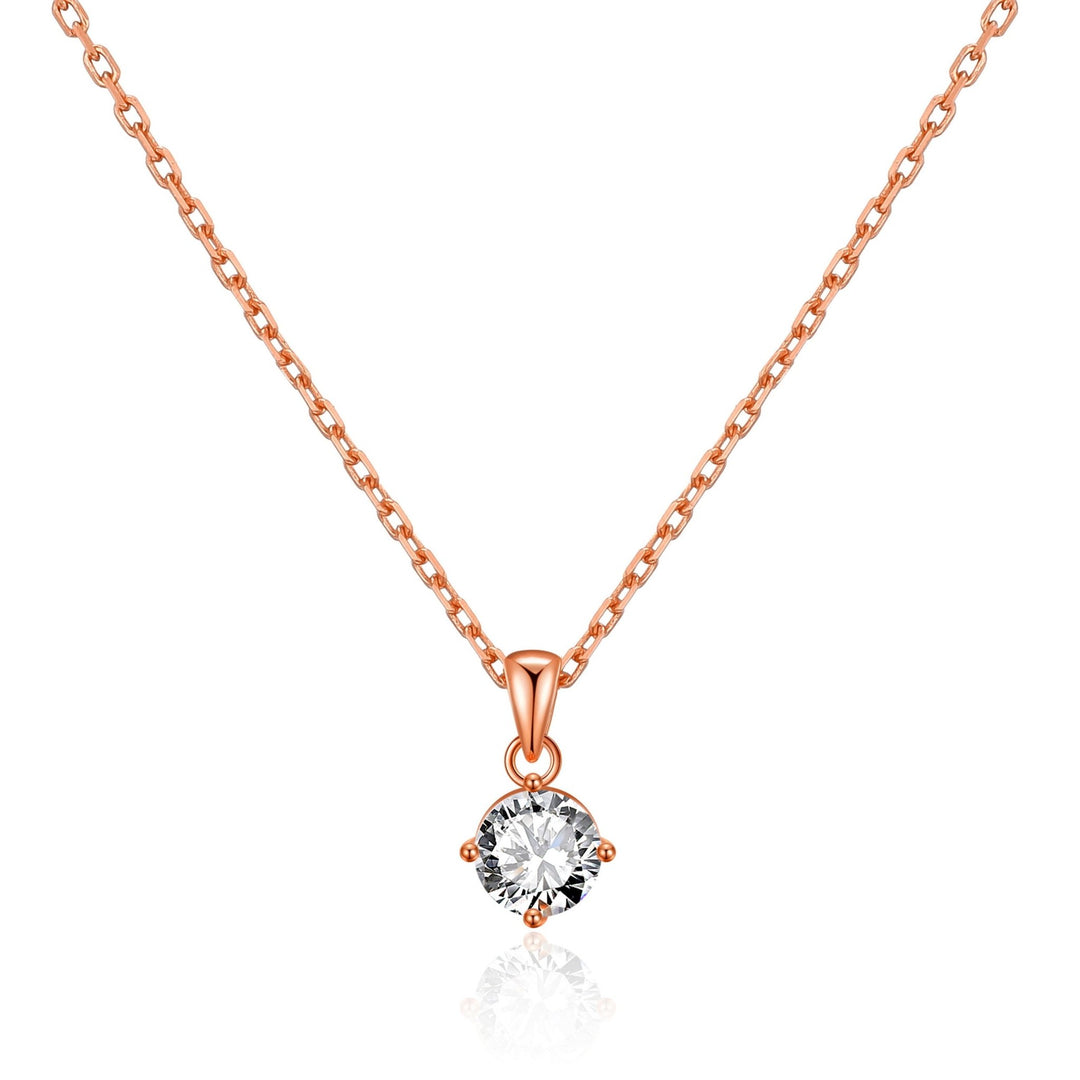 Rose Gold Plated Solitaire Necklace Created with Zircondia® Crystals - Philip Jones Jewellery