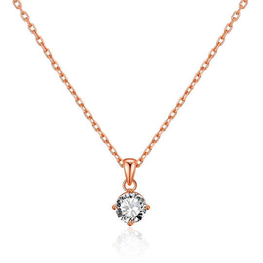Rose Gold Plated Solitaire Necklace Created with Zircondia® Crystals - Philip Jones Jewellery