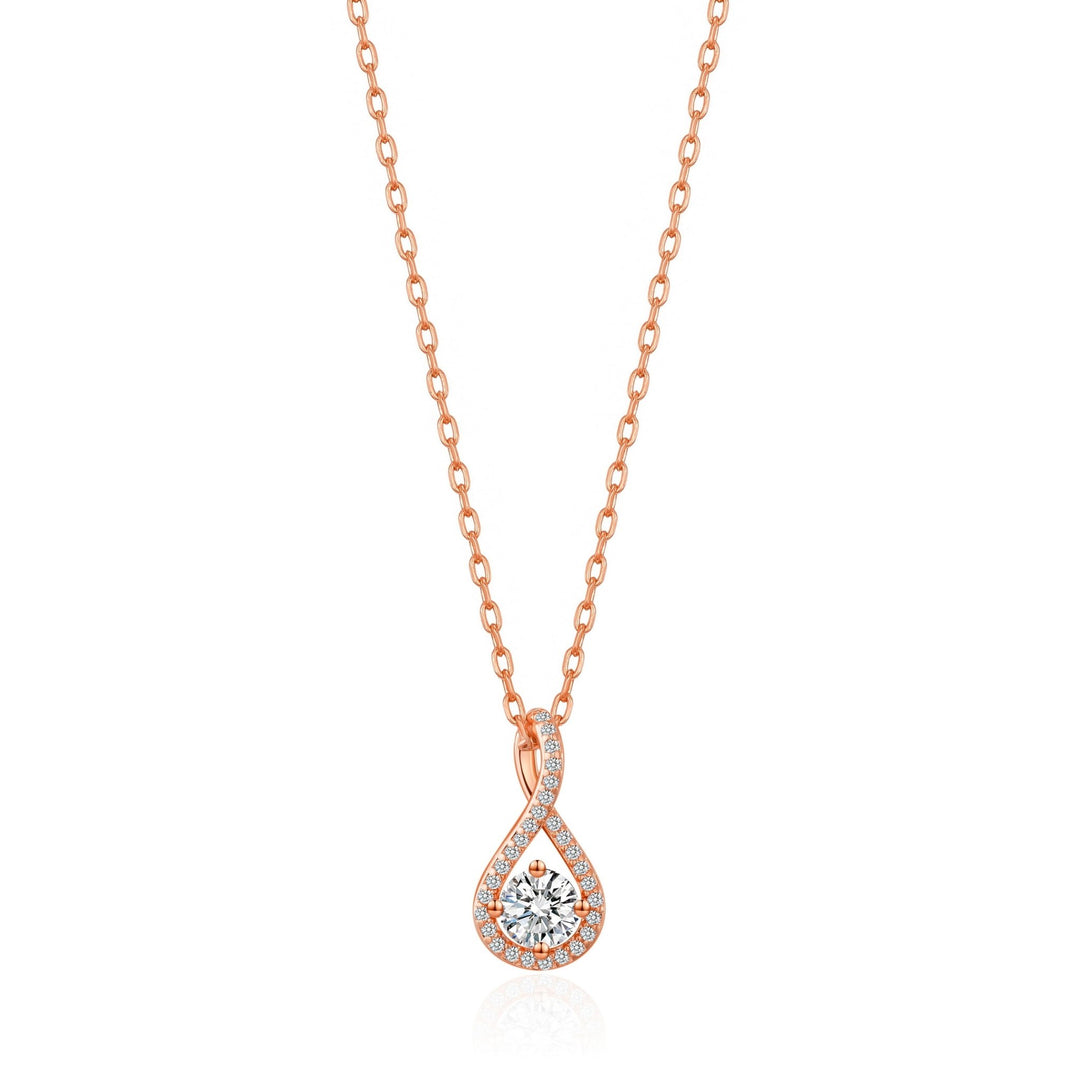 Rose Gold Plated Solitaire Twist Necklace Created with Zircondia® Crystals - Philip Jones Jewellery