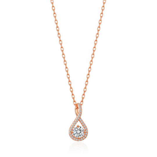 Rose Gold Plated Solitaire Twist Necklace Created with Zircondia® Crystals - Philip Jones Jewellery