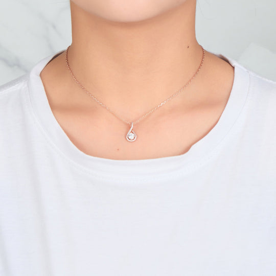 Rose Gold Plated Solitaire Twist Necklace Created with Zircondia® Crystals - Philip Jones Jewellery