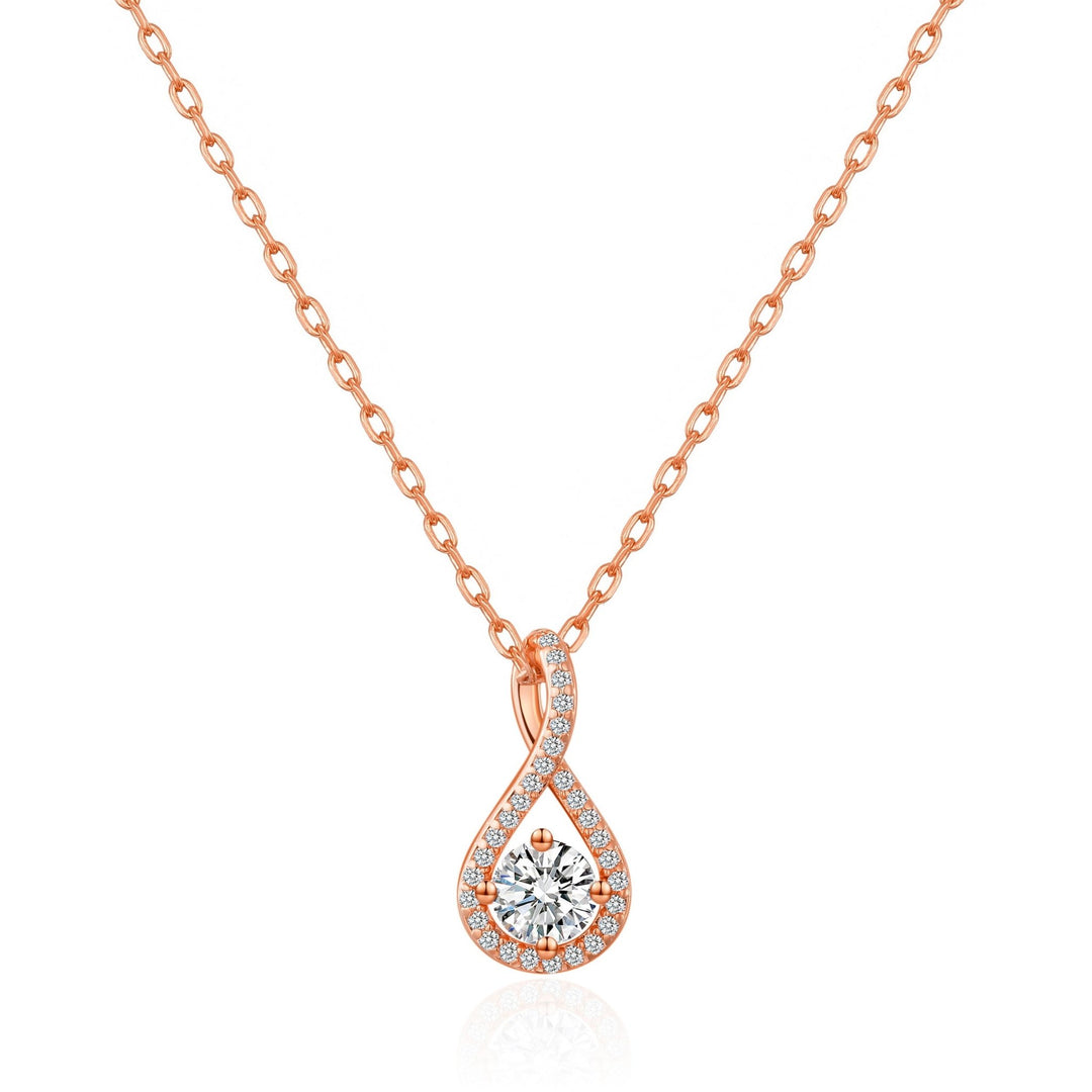 Rose Gold Plated Solitaire Twist Necklace Created with Zircondia® Crystals - Philip Jones Jewellery