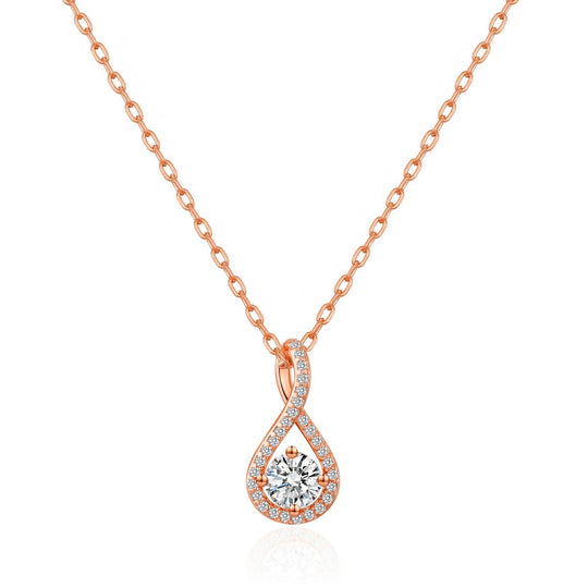 Rose Gold Plated Solitaire Twist Necklace Created with Zircondia® Crystals - Philip Jones Jewellery