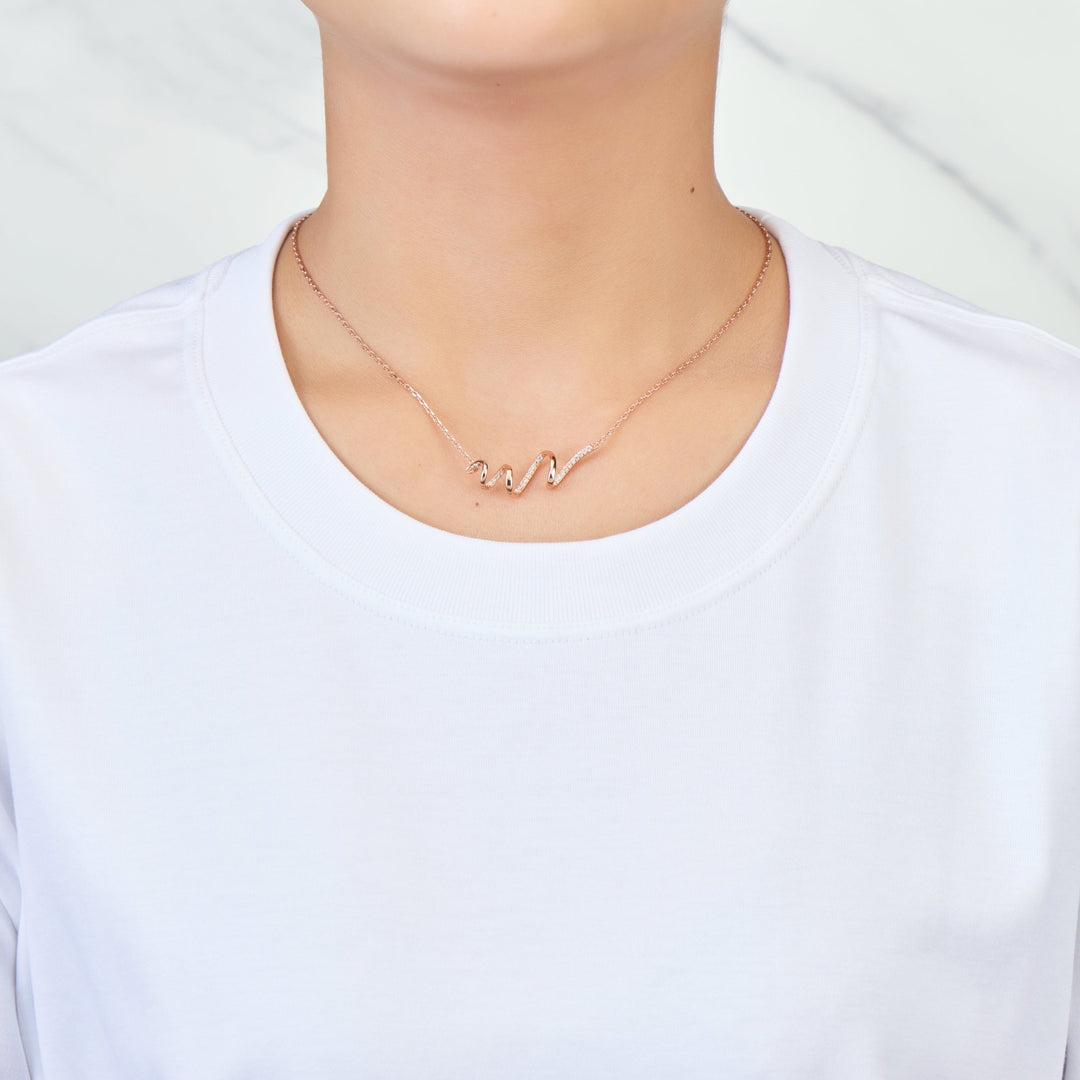 Rose Gold Plated Spiral Necklace Created with Zircondia® Crystals - Philip Jones Jewellery