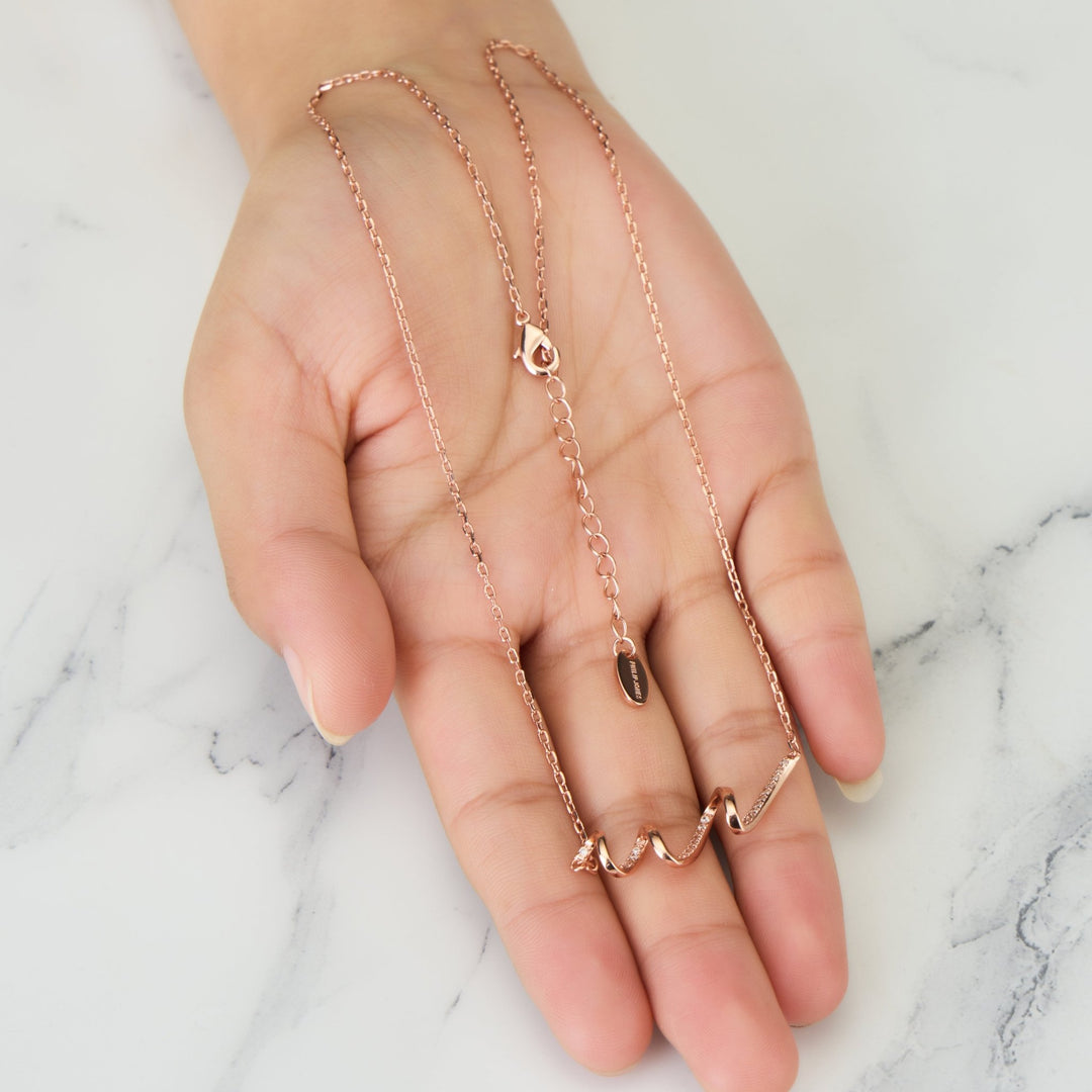 Rose Gold Plated Spiral Necklace Created with Zircondia® Crystals - Philip Jones Jewellery
