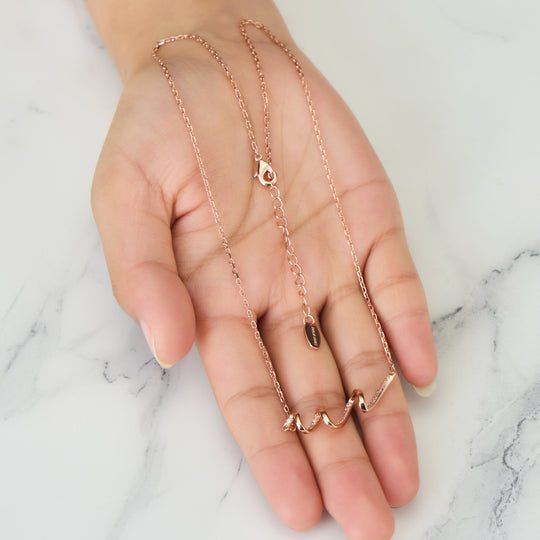 Rose Gold Plated Spiral Necklace Created with Zircondia® Crystals - Philip Jones Jewellery