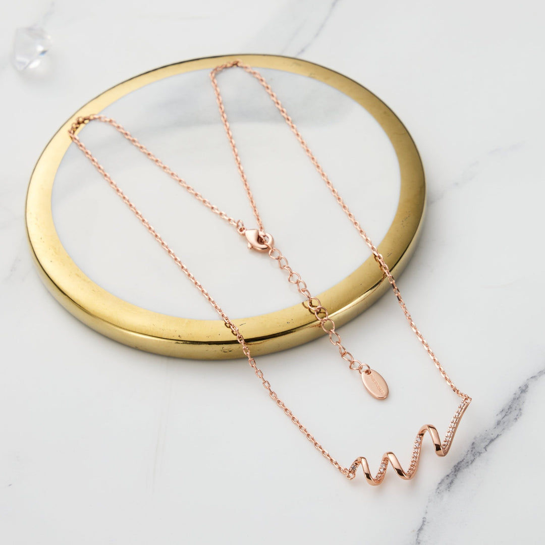 Rose Gold Plated Spiral Necklace Created with Zircondia® Crystals - Philip Jones Jewellery