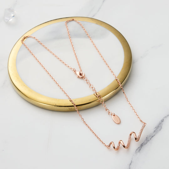 Rose Gold Plated Spiral Necklace Created with Zircondia® Crystals - Philip Jones Jewellery