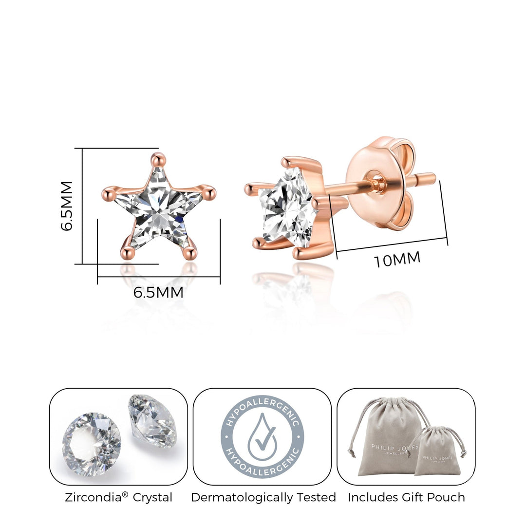 Rose Gold Plated Star Earrings Created with Zircondia® Crystals - Philip Jones Jewellery