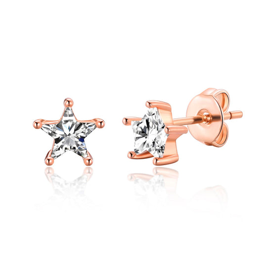 Rose Gold Plated Star Earrings Created with Zircondia® Crystals - Philip Jones Jewellery