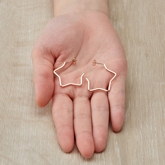Rose Gold Plated Star Hoop Earrings - Philip Jones Jewellery