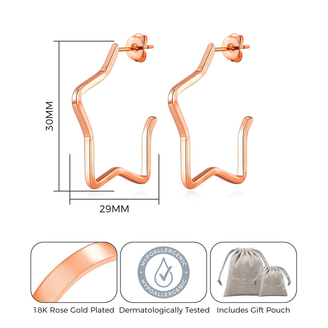 Rose Gold Plated Star Hoop Earrings - Philip Jones Jewellery