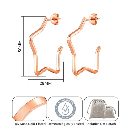 Rose Gold Plated Star Hoop Earrings - Philip Jones Jewellery