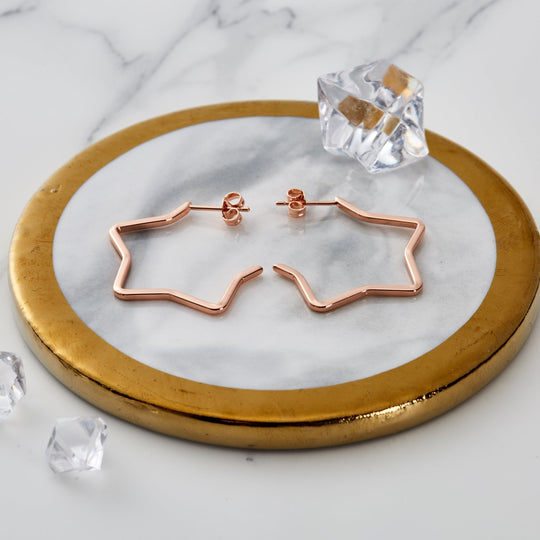 Rose Gold Plated Star Hoop Earrings - Philip Jones Jewellery