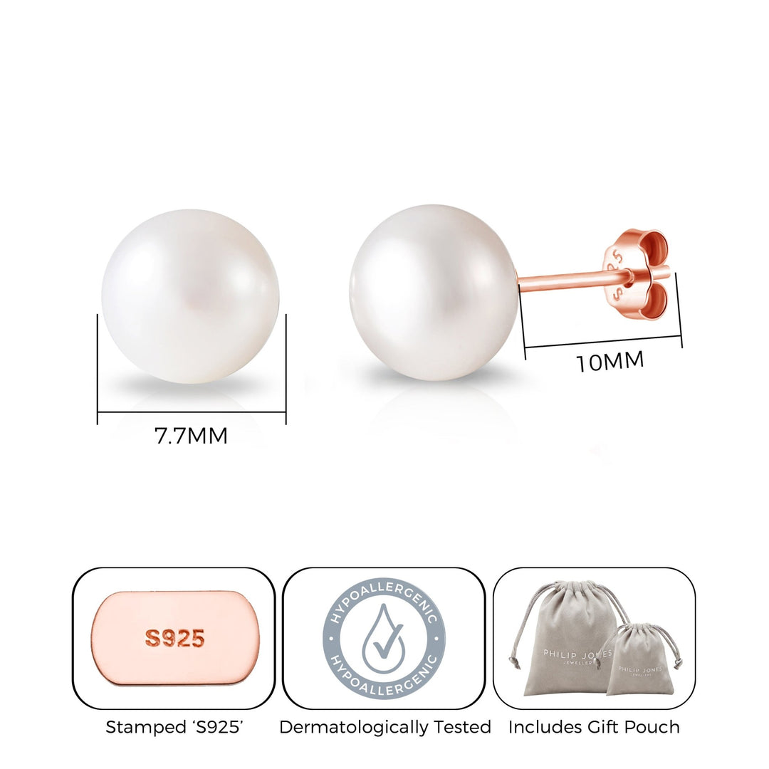 Rose Gold Plated Sterling Silver Pearl Earrings - Philip Jones Jewellery