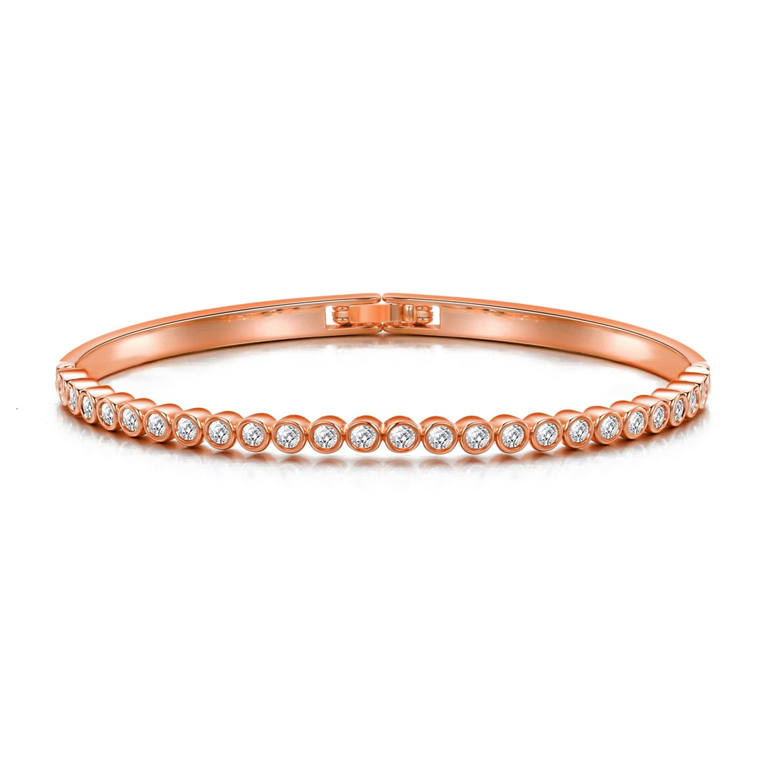 Rose Gold Plated Tennis Bangle Created with Zircondia® Crystals (7 Inch) - Philip Jones Jewellery