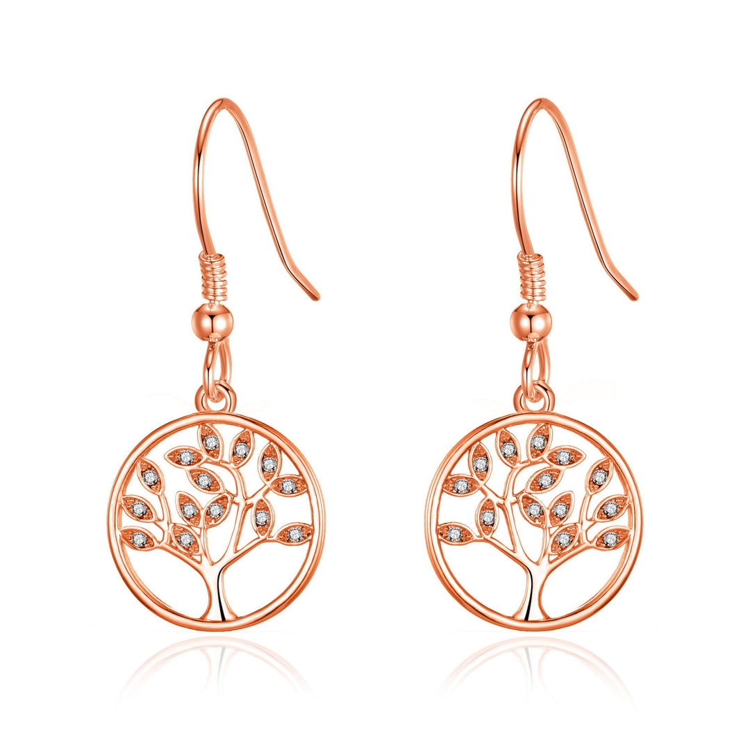 Rose Gold Plated Tree of Life Drop Earrings Created with Crystals from Zircondia® - Philip Jones Jewellery