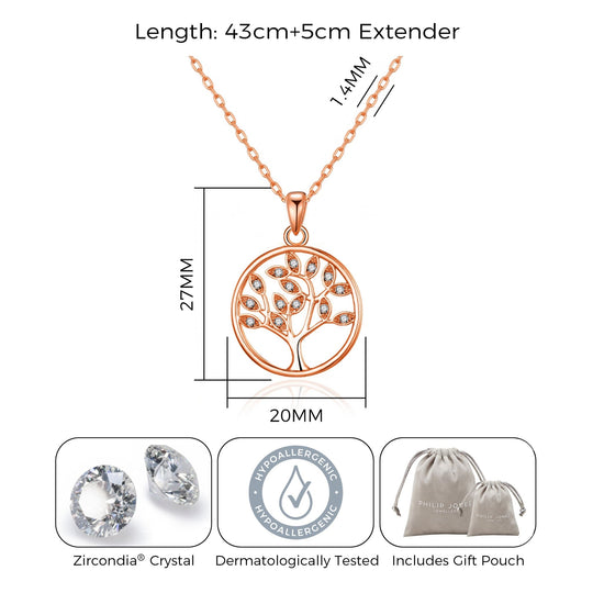Rose Gold Plated Tree of Life Necklace Created with Zircondia® Crystals - Philip Jones Jewellery