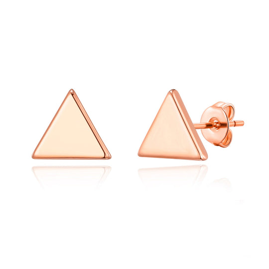 Rose Gold Plated Triangle Stud Earrings - Philip Jones Jewellery