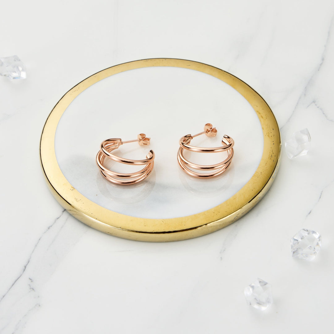 Rose Gold Plated Triple Illusion Hoop Earrings - Philip Jones Jewellery