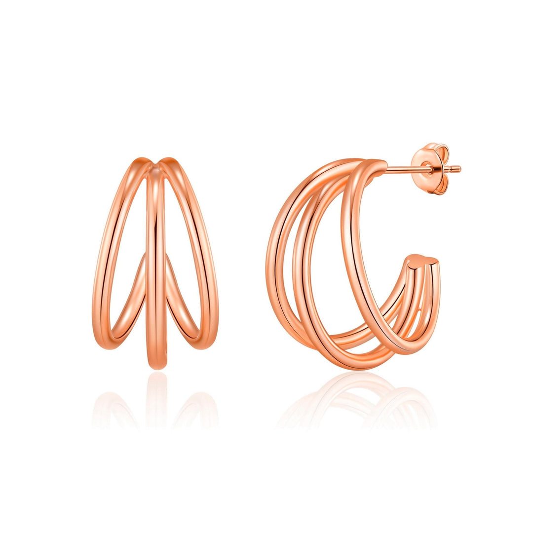 Rose Gold Plated Triple Illusion Hoop Earrings - Philip Jones Jewellery