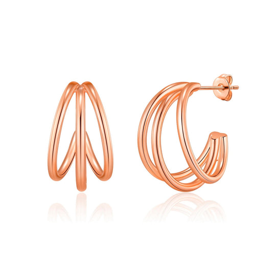 Rose Gold Plated Triple Illusion Hoop Earrings - Philip Jones Jewellery