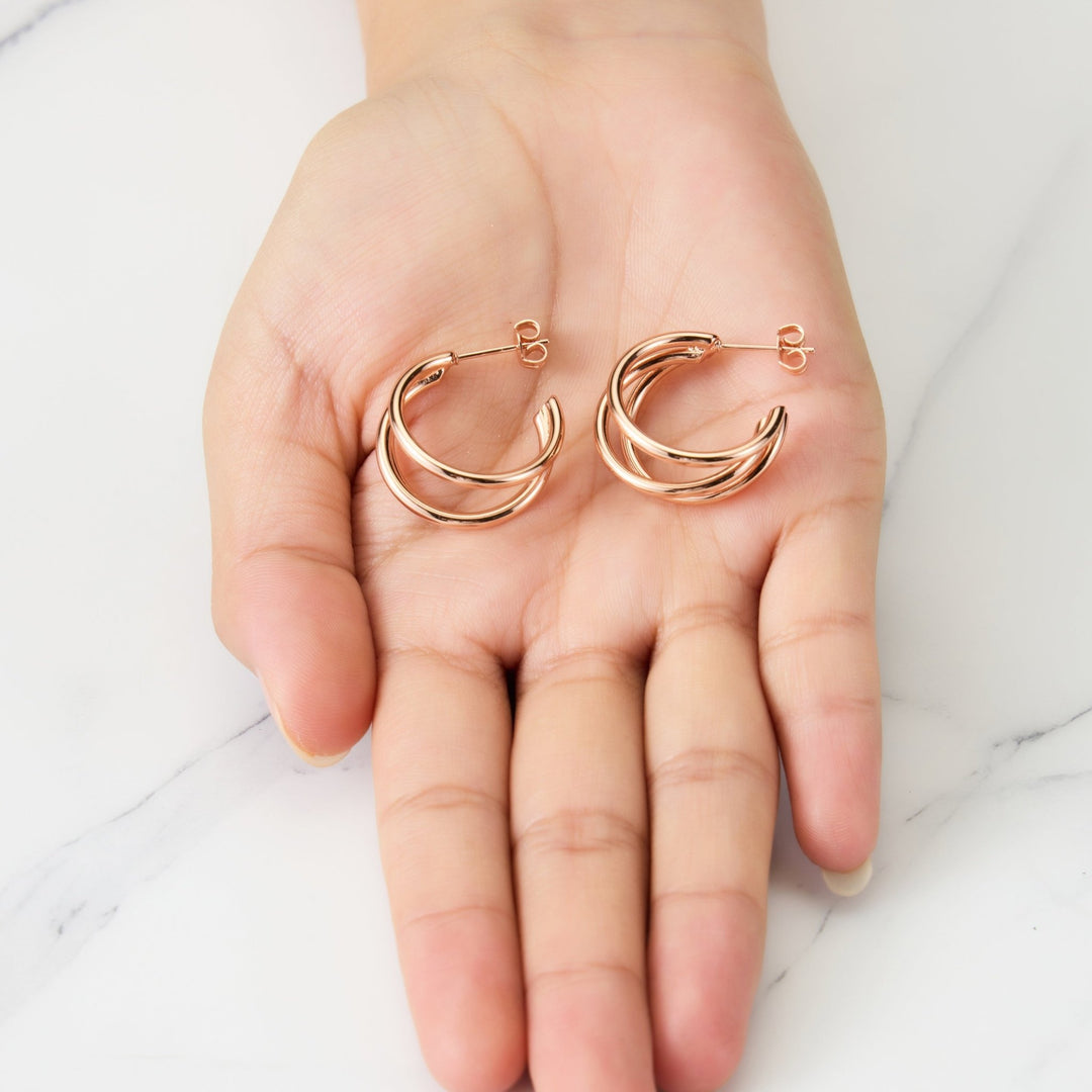 Rose Gold Plated Triple Illusion Hoop Earrings - Philip Jones Jewellery