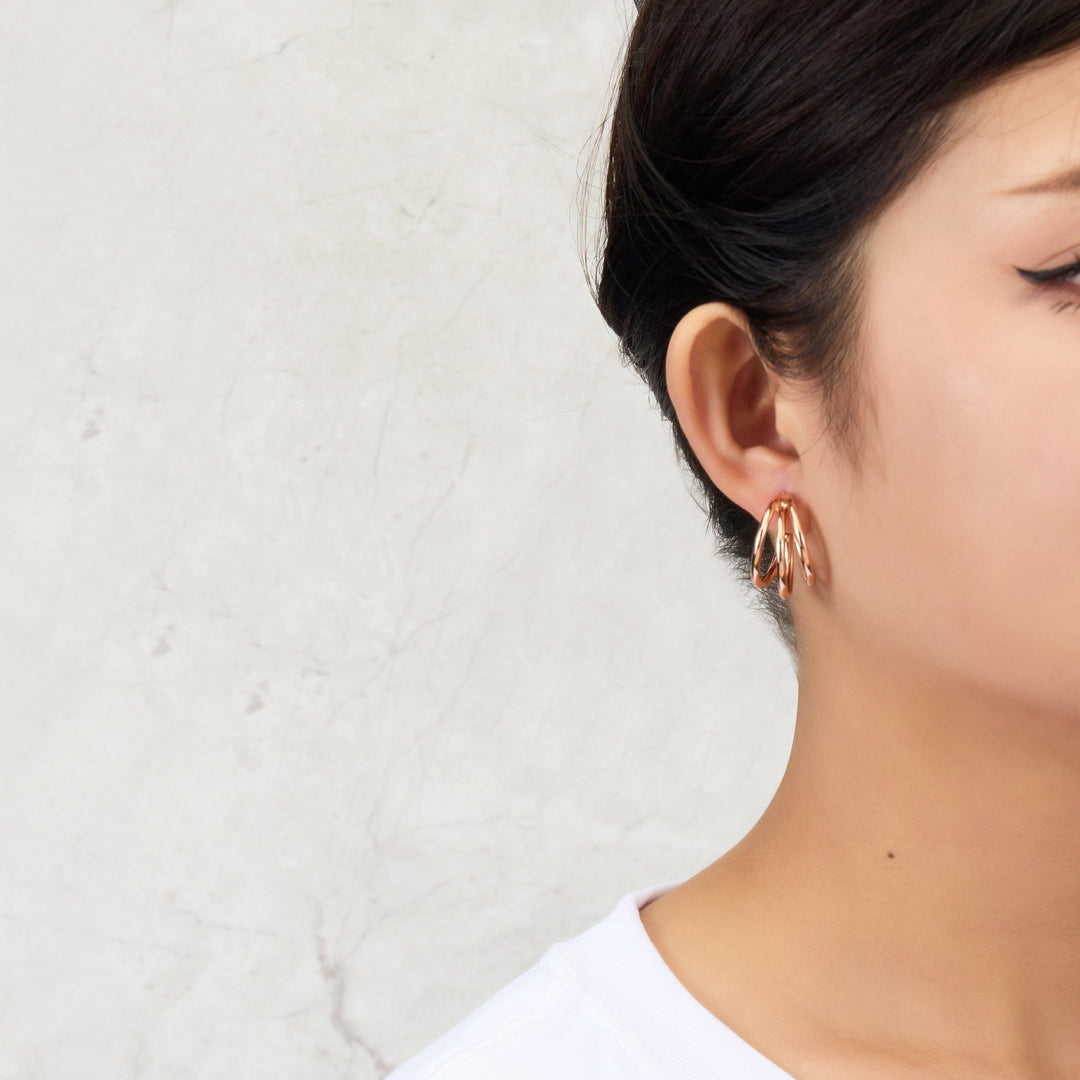 Rose Gold Plated Triple Illusion Hoop Earrings - Philip Jones Jewellery