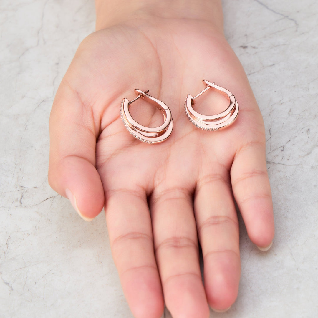 Rose Gold Plated Triple Illusion Hoop Earrings Created with Zircondia® Crystals - Philip Jones Jewellery