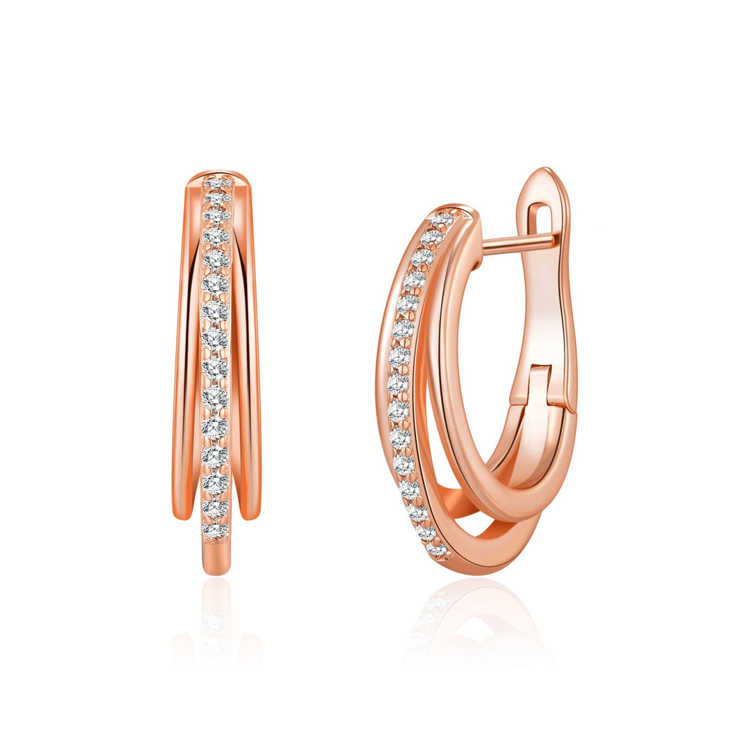 Rose Gold Plated Triple Illusion Hoop Earrings Created with Zircondia® Crystals - Philip Jones Jewellery