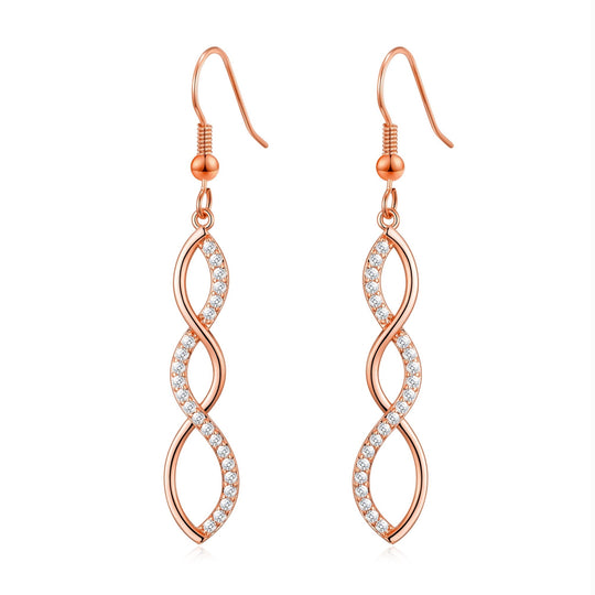Rose Gold Plated Twist Drop Earrings Created with Zircondia® Crystals - Philip Jones Jewellery