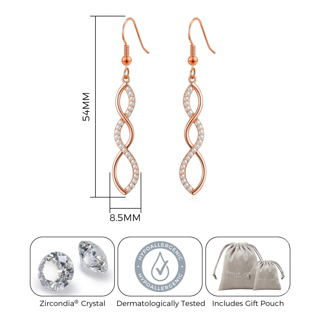 Rose Gold Plated Twist Drop Earrings Created with Zircondia® Crystals - Philip Jones Jewellery