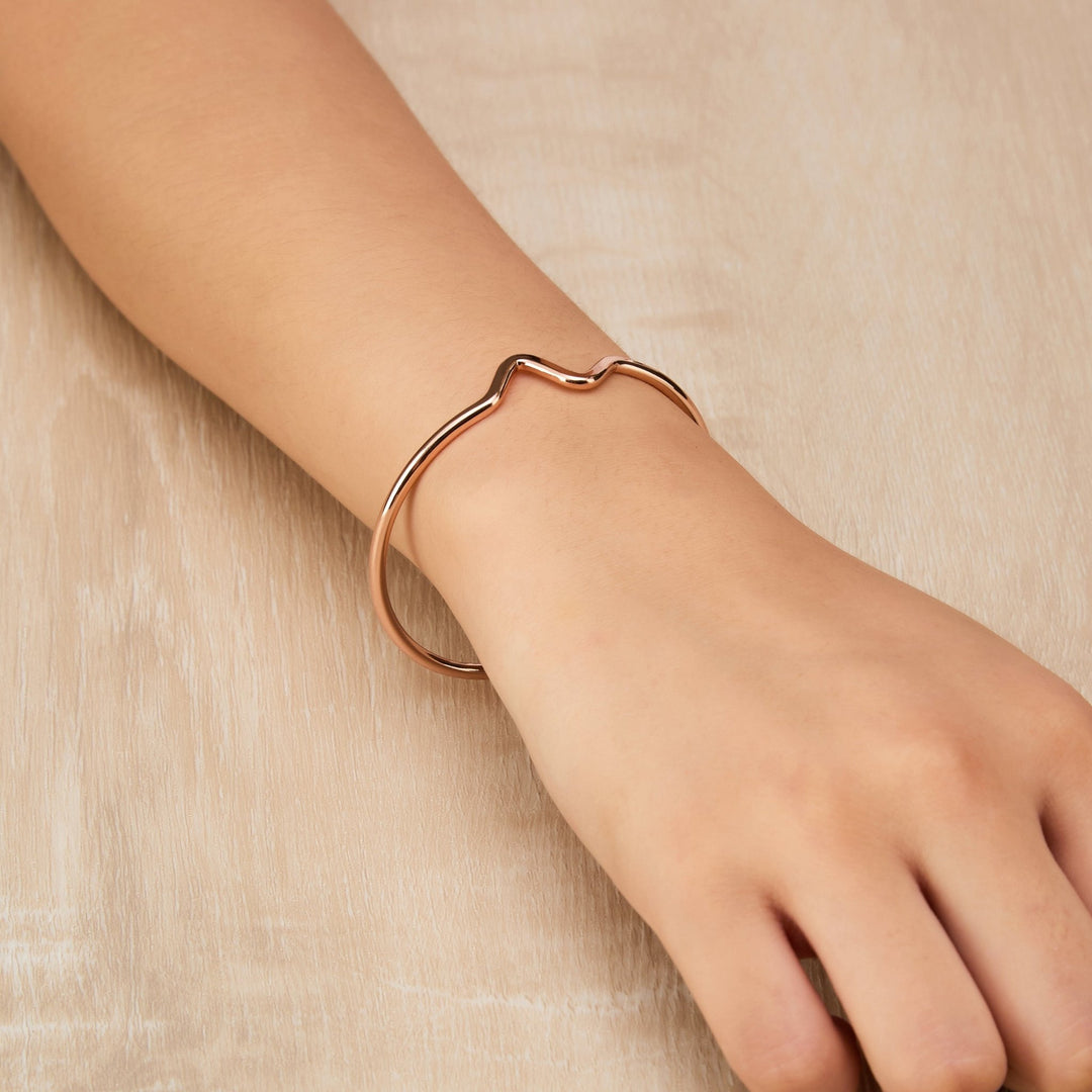 Rose Gold Plated Wave Cuff Bangle - Philip Jones Jewellery