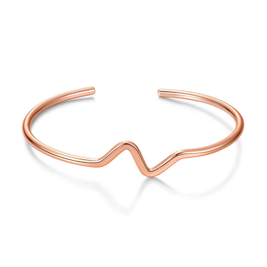 Rose Gold Plated Wave Cuff Bangle - Philip Jones Jewellery