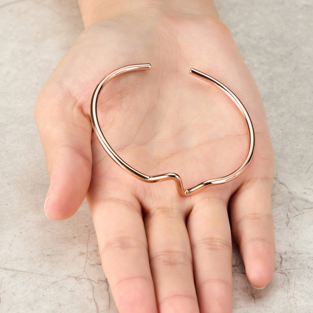 Rose Gold Plated Wave Cuff Bangle - Philip Jones Jewellery