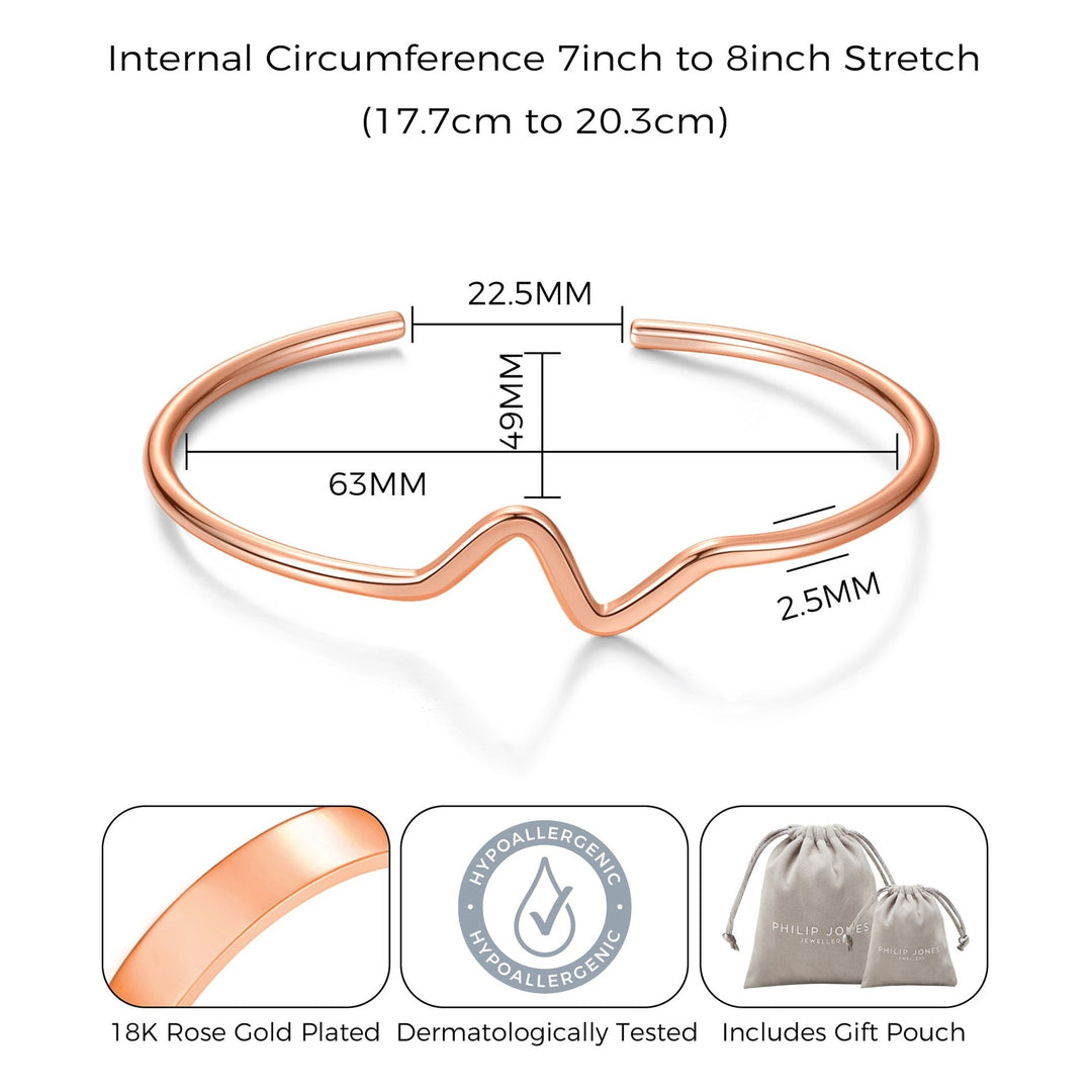 Rose Gold Plated Wave Cuff Bangle - Philip Jones Jewellery