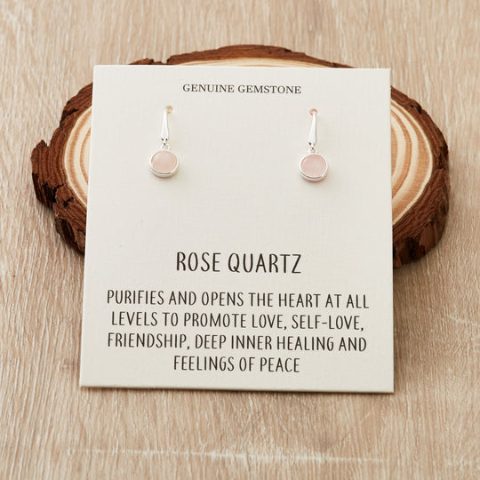 Rose Quartz Drop Earrings with Quote Card - Philip Jones Jewellery
