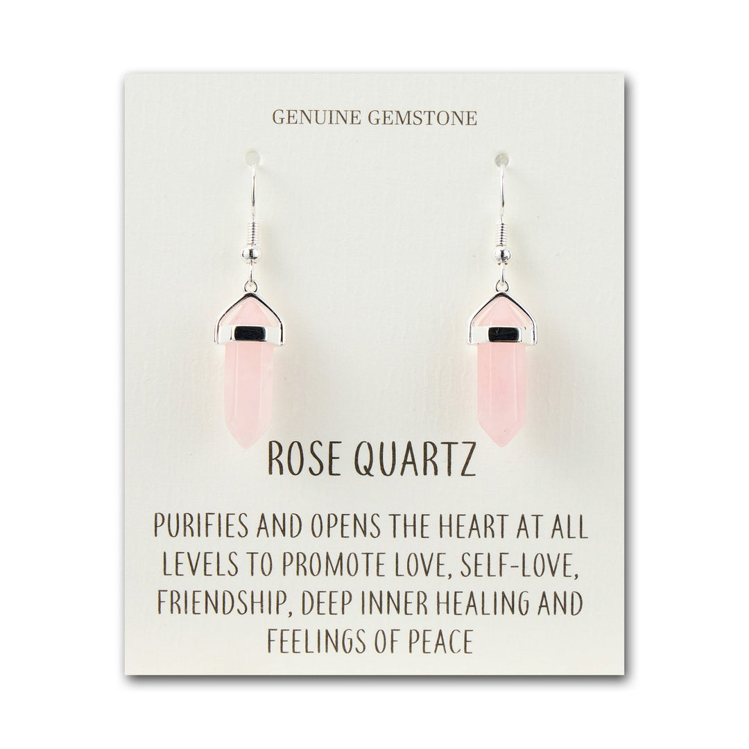 Rose Quartz Gemstone Drop Earrings with Quote Card - Philip Jones Jewellery