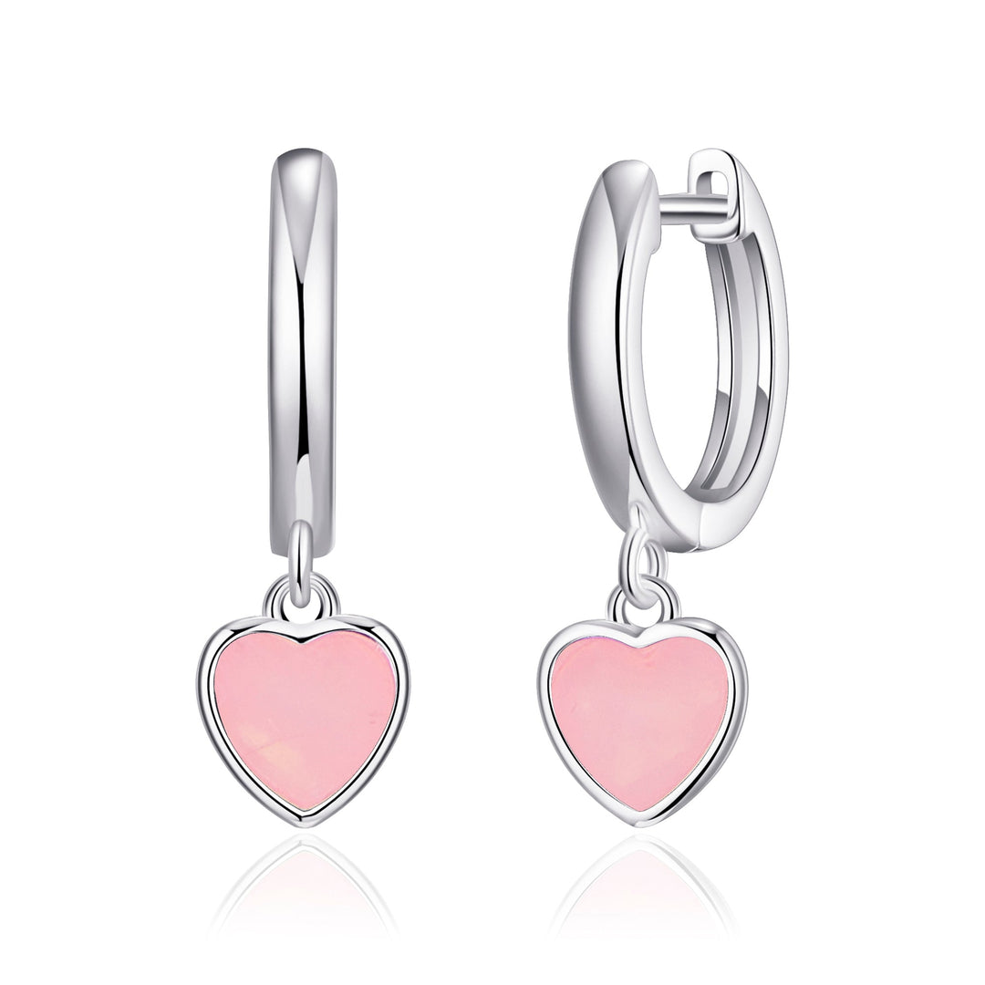 Rose Quartz Gemstone Heart Charm Hoop Earrings - Philip Jones Jewellery