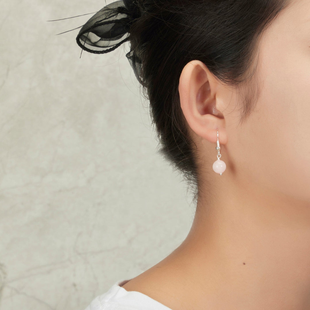 Rose Quartz Gemstone Round Drop Earrings - Philip Jones Jewellery