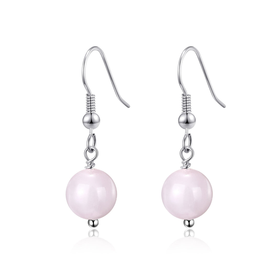 Rose Quartz Gemstone Round Drop Earrings - Philip Jones Jewellery