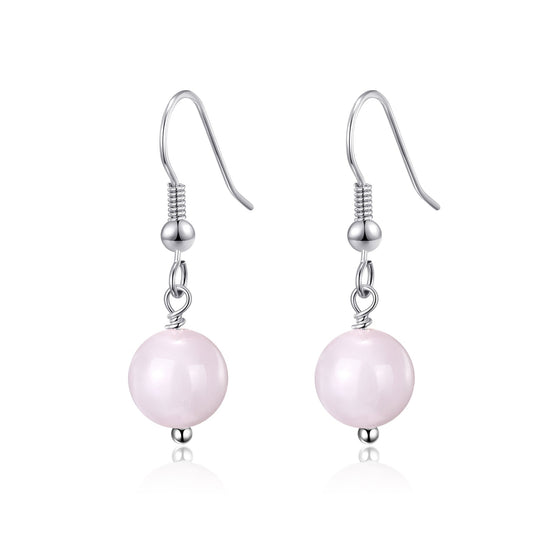 Rose Quartz Gemstone Round Drop Earrings - Philip Jones Jewellery
