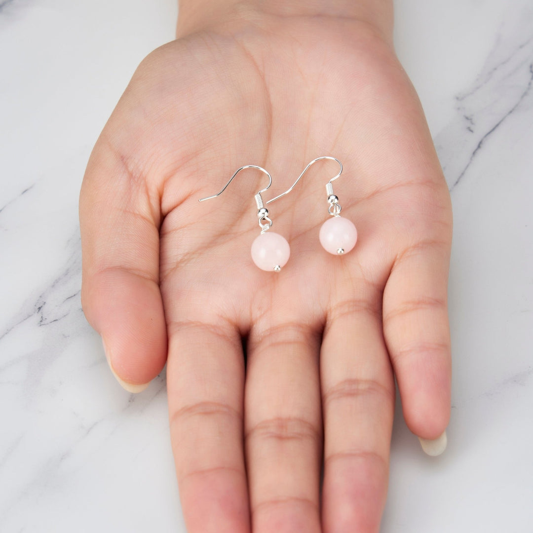Rose Quartz Gemstone Round Drop Earrings - Philip Jones Jewellery
