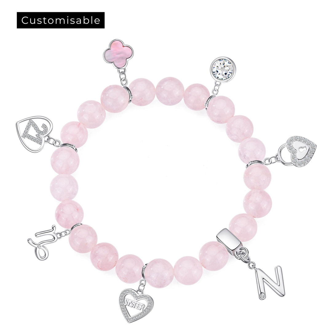 Rose Quartz Gemstone Stretch Bracelet with Choice of Charms - Philip Jones Jewellery